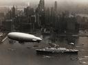Untitled  [Navy Blimp Over SS United States And New York Skyline]